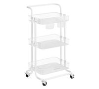 SONGMICS Carrello Scorrevole, Trolley a 3 Livelli, Carrello di Servizio con Manico e 2 Piccoli Organizzatori, Struttura in Acciaio, per Bagno Lavanderia, Bianco e Trasparente BSC067W03