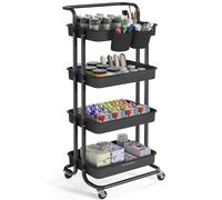 SONGMICS Carrello Scorrevole, Trolley a 4 Livelli, Carrello di Servizio con Manico e 2 Piccoli Organizzatori, Struttura in Acciaio, per Bagno Lavanderia, Nero BSC077BZ01