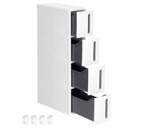 SONGMICS Carrello Stretto a 4 Cassetti, Carrellino, Larghezza 17,3 cm, Carrello da Bagno Cucina, Plastica PP, Compatto, 45,2 x 17,3 x 84 cm, Bianco e Grigio KFR008G01