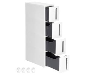 SONGMICS Carrello Stretto a 4 Cassetti, Carrellino, Larghezza 17,3 cm, Carrello da Bagno Cucina, Plastica PP, Compatto, 45,2 x 17,3 x 84 cm, Bianco e Grigio KFR008G01