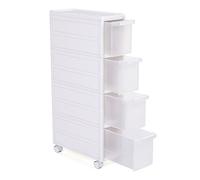 SONGMICS Carrello Stretto con 4 Cassetti, Scaffale Salvaspazio da Cucina o Bagno, Scaffale multiuso, con Rotelle, Altezza di 89 cm, Bianco KFR05W