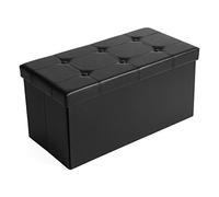 SONGMICS Cassapanca Contenitore 80L, Pouf Contenitore, Panca Poggiapiedi Pieghevole, Capacità di Carico di 300 kg, Rivestimento in Similpelle, Seduta Imbottita, Nero LSF105