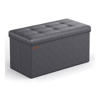 SONGMICS Cassapanca Contenitore da 76 cm, Pouf Contenitore, Panca, Poggiapiedi, Tavolino, Seduta Imbottita, Pelle Sintetica, Regge fino a 300 kg, Grigio Scuro LSF040G01