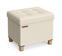 SONGMICS Cassapanca, Pouf Contenitore Piccolo, Poggiapiedi Pieghevole da 32 x 40 cm, Ottomano con Stoccaggio, Regge fino a 300 kg, per Soggiorno, Camera da Letto, Dormitorio, Bianco Crema LSF012W11