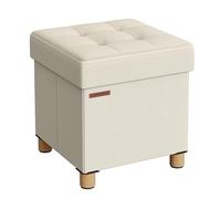 SONGMICS Cassapanca, Pouf Contenitore Piccolo, Poggiapiedi Pieghevole da 38 x 38 cm, Ottomano con Stoccaggio, Regge fino a 300 kg, per Soggiorno, Camera da Letto, Dormitorio, Bianco Crema LSF014W11