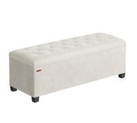 SONGMICS Cassapanca, Pouf Contenitore, Poggiapiedi 40 x 110 x 39 cm, Ottomano con Gambe in Legno, Regge fino a 300 kg, per Soggiorno, Camera da Letto, Dormitorio, Bianco Crema LSF089W01