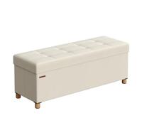 SONGMICS Cassapanca, Pouf Contenitore, Poggiapiedi Pieghevole 38 x 110 x 40 cm, Ottomano con Gambe in Legno, Regge fino a 300 kg, per Soggiorno, Camera da Letto, Dormitorio, Bianco Crema LSF018W11