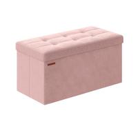 SONGMICS Cassapanca, Pouf Contenitore, Poggiapiedi Pieghevole da 38 x 76 x 38 cm, Ottomano, Regge fino a 300 kg, per Soggiorno, Camera da Letto, Entrata, Rosa Pastello LSF247R01