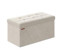 SONGMICS Cassapanca, Pouf Contenitore, Poggiapiedi Pieghevole da 38 x 76 x 38 cm, Ottomano, Regge fino a 300 kg, per Soggiorno, Camera da Letto, Entrata, Bianco Crema LSF247W01