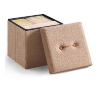 SONGMICS Cassapanca, Pouf Contenitore, Sgabello Poggiapiedi Pieghevole 38 x 38 x 38 cm, Regge fino a 300 kg, per Soggiorno, Camera da Letto, Ingresso, Marrone Cammello LSF095K01V1