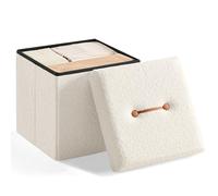 SONGMICS Cassapanca, Pouf Contenitore, Sgabello Poggiapiedi Pieghevole 38 x 38 x 38 cm, Regge fino a 300 kg, per Soggiorno, Camera da Letto, Ingresso, Bianco Crema LSF095W01V1