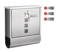 SONGMICS Cassetta Postale, Cassetta Posta, Serratura con Cilindro in Rame e Copertura Girevole, Finestre, Targhetta, Portagiornali, Facile da Montare, 10 x 30,8 x 33,8 cm, Color Argento GMB020S02