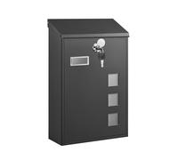 SONGMICS Cassetta Postale da Esterno in Acciaio, con Serratura in Rame | Cassetta Lettere, 3 Finestre di Controllo, 25,5 x 11,5 x 39,5 cm, Nero, Collezione Poster GMB031B02