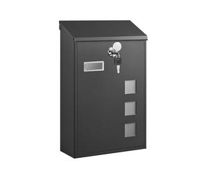 SONGMICS Cassetta Postale da Esterno in Acciaio, con Serratura in Rame | Cassetta Lettere, 3 Finestre di Controllo, 25,5 x 11,5 x 39,5 cm, Nero, Collezione Poster GMB031B02