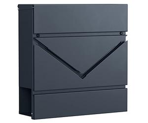 SONGMICS Cassetta Postale, Finestra a V, Cassetta Posta da Parete con Serratura, Coperchio, Vano Portagiornale, Facile da Montare, Grigio Antracite GMB054G01