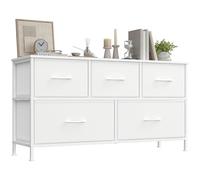 SONGMICS Cassettiera Camera da Letto, Mobile con 5 Cassetti, Acciaio, MDF, Tessuto non Tessuto, Cabina Armadio Ingresso Soggiorno, Bianco Nuvola e Bianco Neve LGS322WH01