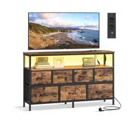 SONGMICS Cassettiera con 7 Cassetti in Tessuto, con Luci LED e Prese | Mobiletto in Acciaio, Ripiano Aperto, per Camera da Letto, 113,8 x 30 x 68,1 cm, Marrone e Nero, Collezione BELLAH LGS733KD01