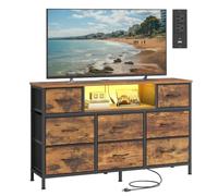 SONGMICS Cassettiera con 8 Cassetti, Mobile Porta TV in Acciaio e Tessuto, con Luci LED, Prese CA e USB, 113,8 x 30 x 68,1 cm, Marrone Vintage, per Camera da Letto, Collezione Bellah LGS433KD02