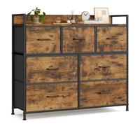 SONGMICS Cassettiera, Credenza, 7 Cassetti in Tessuto con Maniglie, Struttura in Metallo, Design Industriale, Marrone Vintage e Nero Inchiostro LTS137B01