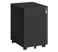 SONGMICS Cassettiera da Ufficio in Acciaio, Preassemblata, Mobile con Cassetti e Ruote, 50 x 39 x 59 cm, Nero Opaco, Organizer Documenti sotto Scrivania, Collezione BEREND OFC032B101