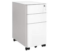 SONGMICS Cassettiera da Ufficio, Mobiletto per Documenti con Rotelle e Serratura, per Cancelleria e Cartelle Sospese, Bianco OFC030W01