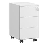 SONGMICS Cassettiera da Ufficio Studio Scrivania, Mobiletto con Ruote per Documenti, Supporto Stampante, con Chiusura, 3 Cassetti, Pre-Assemblato, 40 x 30 x 54 cm, Bianco Opaco OFC079W01