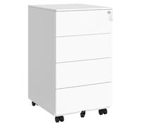 SONGMICS Cassettiera da Ufficio Studio Scrivania, Mobiletto con Ruote per Documenti, Supporto Stampante, con Chiusura, 4 Cassetti, Pre-Assemblato, 45 x 39 x 69 cm, Bianco Opaco OFC064W14