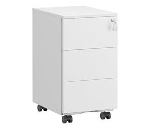 SONGMICS Cassettiera da Ufficio Studio Scrivania, Mobiletto con Ruote per Documenti, Supporto Stampante, con Chiusura, 3 Cassetti, Pre-Assemblato, 40 x 30 x 54 cm, Bianco Opaco OFC079W01