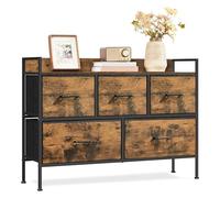 SONGMICS Cassettiera per Camera da Letto, 5 Cassetti in Tessuto con Maniglie, Mobiletto Portaoggetti, per Soggiorno, Corridoio, Struttura in Acciaio, Marrone Vintage e Nero Inchiostro LTS135B01