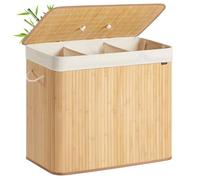 SONGMICS Cesta Portabiancheria con Coperchio, 3 Scomparti, 170 L, Cesto Porta Biancheria in Bambù, Pieghevole, Sacco Rimovibile e Lavabile in Lavatrice, Maniglie, Lavanderia Camera, Naturale LCB013Y01