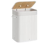SONGMICS Cesta Portabiancheria con Coperchio, 72 L, Cesto Porta Biancheria in Bambù, Pieghevole, Sacco Rimovibile e Lavabile in Lavatrice, Maniglie, Lavanderia Camera, Bianco LCB010W01