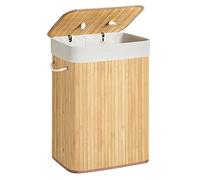 SONGMICS Cesta Portabiancheria con Coperchio, 72 L, Cesto Porta Biancheria in Bambù, Pieghevole, Sacco Rimovibile e Lavabile in Lavatrice, Maniglie, Lavanderia Camera, Naturale LCB10Y