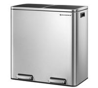 SONGMICS Cestino a Doppio Scomparto 2 x 30L con 15 Sacchi per Rifiuti, Pedale in Metallo, 2 Secchi Interni in Plastica, Coperchi, Maniglie, Chiusura Ammortizzata, Argento e Nero