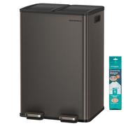 SONGMICS Cestino da Cucina, 2 x 30 L, 2 Scomparti, Pattumiera a Pedale con Coperchio a Chiusura Morbida e Secchio Interno, Acciaio Inossidabile, 15 Sacchi Inclusi, Grigio Ardesia LTB741G01