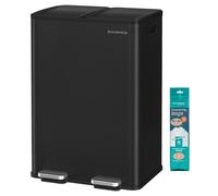 SONGMICS Cestino da Cucina, 2 x 30 L, 2 Scomparti, Pattumiera a Pedale con Coperchio a Chiusura Morbida e Secchio Interno, Acciaio, 15 Sacchi Inclusi, Nero Inchiostro LTB741B02