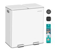 SONGMICS Cestino da Cucina, 2 x 30 L, 2 Scomparti per Raccolta Differenziata, con Coperchi a Chiusura Morbida e Secchi Interni Rimovibili, Pedali, Acciaio, Bianco Nuvola LTB743W02