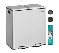SONGMICS Cestino da Cucina, 2 x 30 L, 2 Scomparti per Raccolta Differenziata, con Coperchi a Chiusura Morbida e Secchi Interni Rimovibili, Pedali, Acciaio Inox, Argento Metallizzato LTB743E01