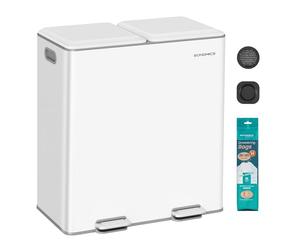 SONGMICS Cestino da Cucina, 2 x 30 L, 2 Scomparti per Raccolta Differenziata, con Coperchi a Chiusura Morbida e Secchi Interni Rimovibili, Pedali, Acciaio, Bianco Nuvola LTB743W02