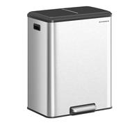 SONGMICS Cestino da Cucina, 2 x 30 L, Pattumiera Doppia per Raccolta Differenziata, Secchi Interni, Acciaio Inossidabile, Coperchio a Chiusura Morbida, Pedale Ampio, Argento Metallizzato LTB556E01