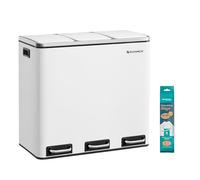 SONGMICS Cestino da Cucina, 3 x 18 L, 3 Scomparti, Acciaio | Pattumiera per Raccolta Differenziata, Coperchi a Chiusura Morbida, Pedali, Collezione ISLAND LTB54WT