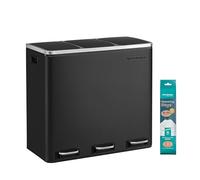 SONGMICS Cestino da Cucina, 3 x 18 L, 3 Scomparti, Acciaio | Pattumiera per Raccolta Differenziata, Coperchi a Chiusura Morbida, Pedali, Collezione ISLAND LTB54BK