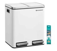SONGMICS Cestino da Cucina, Doppio Secchio 2 x 15L per Raccolta Differenziata, Pattumiera a Pedale, Coperchi a Chiusura Morbida, Acciaio, Bianco Nuvola LTB30WT
