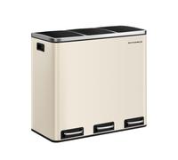 SONGMICS Cestino da Cucina, Pattumiera per Raccolta Differenziata 3 x 18L, 3 Scomparti per Riciclaggio, Coperchi a Chiusura Morbida, Pedali, Acciaio, Beige Sabbia LTB054A02
