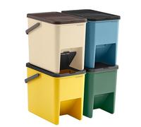 SONGMICS Cestino da Cucina Raccolta Differenziata, Set di 4, 20L | Pattumiere Impilabili, Contenitori, Coperchi a Pressione, Grigio Tortora e Marrone Caffè, Collezione PUNKOOL LTB760Q01