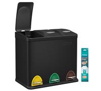 SONGMICS Cestino per Rifiuti da Cucina, 3 x 8 L Pattumiera Differenziata con Coperchi Piccolo Volume, Cestino Triplo in Acciaio, Pedali e Secchi Interni, Facile da Pulire, Nero LTB24BK