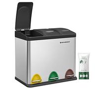 SONGMICS Cestino per Rifiuti da Cucina, 3 x 8 L Pattumiera Differenziata Piccolo Volume, Cestino Triplo in Acciaio, Pedali e Secchi Interni, Facile da Pulire, Argento e Nero LTB24L
