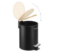 SONGMICS Cestino Piccolo, Pattumiera con Coperchio in Bambù, Pedale in Metallo, Secchio Interno Rimovibile, Chiusura Morbida, Bagno, 3 L, Nero Inchiostro LTB113BZ01