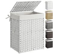 SONGMICS Cestino Portaoggetti, Cesta Portabiancheria da 90L con Coperchio, Pieghevole, Sacco in Tessuto Rimovibile con Manici, Soggiorno Camera da letto Lavanderia, Bianco Neve LCB51WT