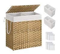 SONGMICS Cesto Porta BiancheriaIntrecciata a Mano, 110L Cesta in Rattan Sintetico Pieghevole con Coperchio e Maniciper Vestiti Differenziati, Sacco Interno Rimovibile, Colore Naturale LCB52NL