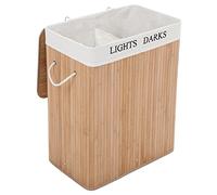 SONGMICS Cesto Portabiancheria, 100 L, Cesta per il Bucato a 2 Scomparti, in Bambù, Coperchio e Maniglie, Pieghevole, Sacchetto Estraibile e Lavabile, Lavanderia, Camera da Letto, Naturale LCB64Y